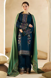 Kp590-WINTER 3-Pc Embroidered Dhanak Suit with Heavy Embroidered Dhanak Shawll