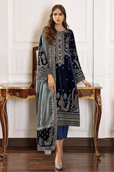 Baroque- Winter 3PC Velvet Embroidered Suit - kp3325