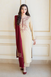 KP614-WINTER 3PC Dhanak suit with Embroidered Shawll