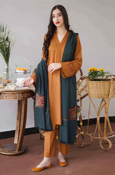 Kp500-3PC Dhanak suit with Embroidered Dhanak Shawll