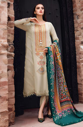 KP539-WINTER 3PC Dhannak Embroidered suit with Printed Shawll