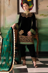 Muzlin-Velvet Embroidered Winter 3 Piece Suit - kp551