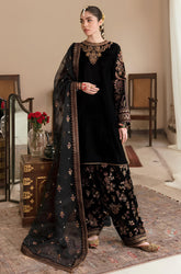 KP563-Embroidered Velvet Dress With Organza embroidered Dopata