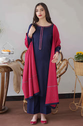 KP505-WINTER 3PC Dhanak suit with Embroidered Shawll