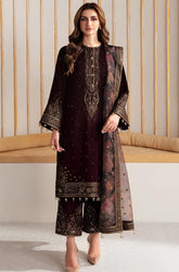 KP902-Winter Velvet Unstitched 3PCs Embroidered Dress With Organza Dupatta