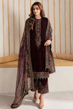 KP902-Winter Velvet Unstitched 3PCs Embroidered Dress With Organza Dupatta