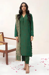 KP553-WINTER 3PC Dhannak Embroidered suit with Printed Shawll