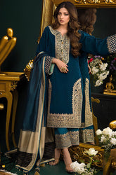 KP524-Heavy Embroidered Velvet Dress with Silk Trouser