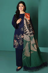 kp585-WINTER Nishat Blue Linen Embroidered three piece With Printed Wool Shawll