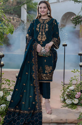 kp404-Embroidered Velvet Three piece With Velvet Shawl Winter Collection