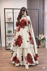 Kashaf - 3 piece Lawn silk frock style Printed suit -KP1220
