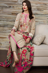 kp530-WINTER 3PC Dhanak Embroidered Suit with Printed Wool Shawll