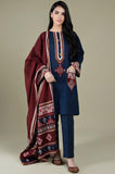 KP522-WINTER 3PC Linen Embroidered suit with Embroidered Shawll