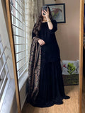Azure - Winter Velvet Dress with Printed Dhanak Shawl kp1277