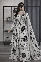 Kashaf - 3 piece kataan silk frock style Printed suit -KP1220