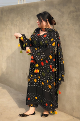 Black chunri - Summer 3PC Lawn Digital Print Dress - KP1223