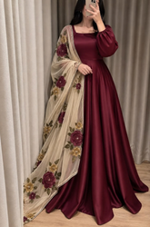 Bunaai - Winter - Frock Silk Embroidered Suit - kp1306