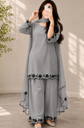 Bunaai - Winter-3PC Shamooz Silk Embroidered Suit - kp1308