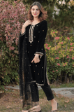 kp518-Velvet Embroidered Dress With Organza embroidered Dopata
