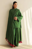 KP1264_Premium Emerald Green 3-Piece Unstitched Suit with Matching Shawl