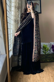 Azure - Winter Velvet Dress with Printed Dhanak Shawl kp1277