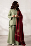 KP1263 - Elegant Sage Green 3-Piece Suit with Maroon Printed Shawl