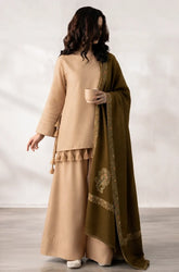 Premium Beige & Olive Green 3-Piece Unstitched Suit with Printed Shawl_KP1265