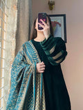 Azure - Winter Velvet Dress with Printed Dhanak Shawl kp33118