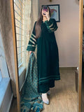 Azure - Winter Velvet Dress with Printed Dhanak Shawl kp33118