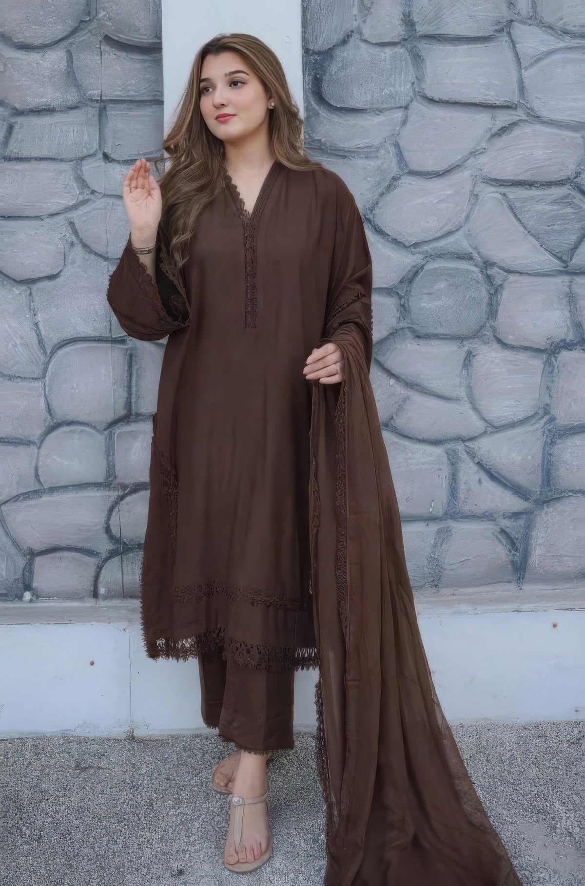 Aneelas - Winter 3PC Dhanak Embroidered Suit - kp1315