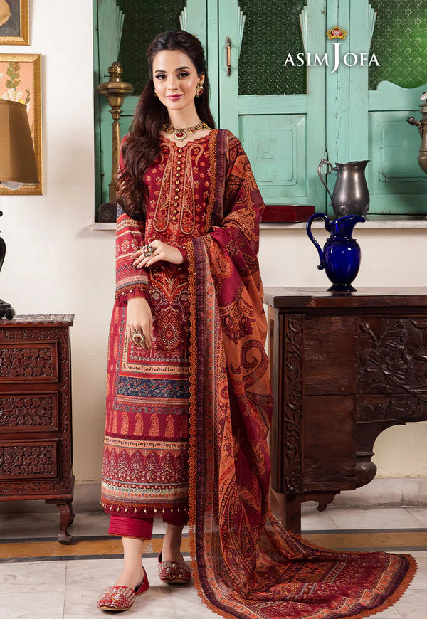 Asim Jofa - Winter 3PC Karandi Digital Print Dress - KP33407
