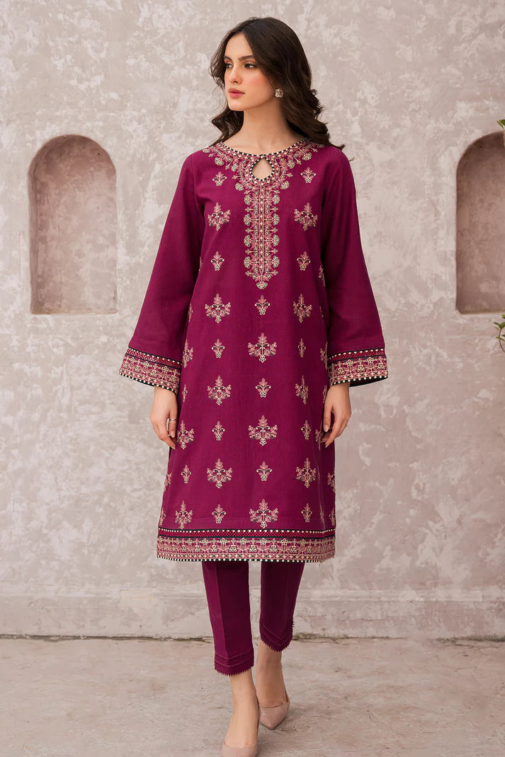 KP619-WINTER 3PC Dhannak Embroidered suit with Printed Shawll
