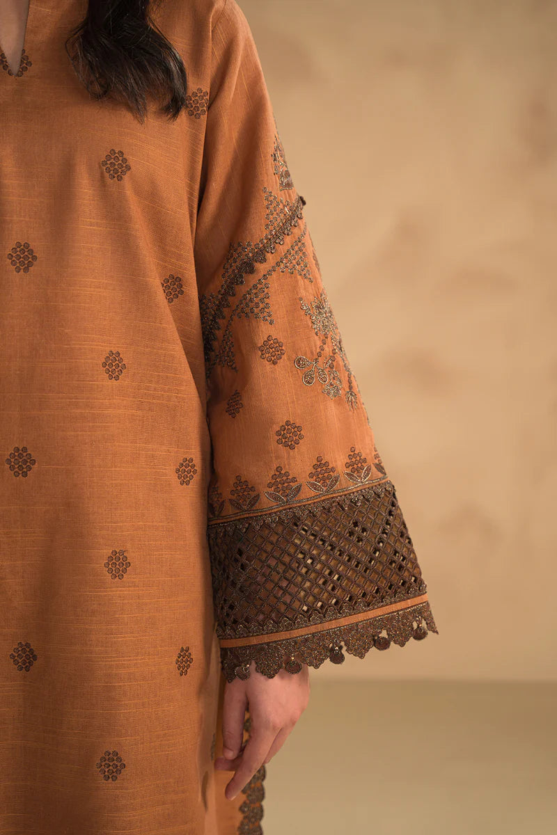 Baroque - Winter 3PC Dhannak Embroidered suit with Printed Shawll-KP631