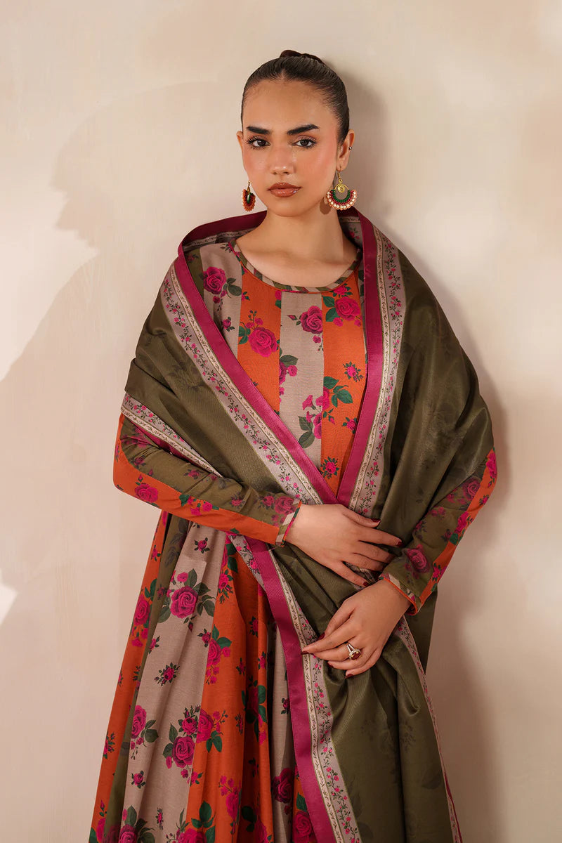 Baroque - Winter 3PC Frock Style Karandi Digital Print Dress - KP3395