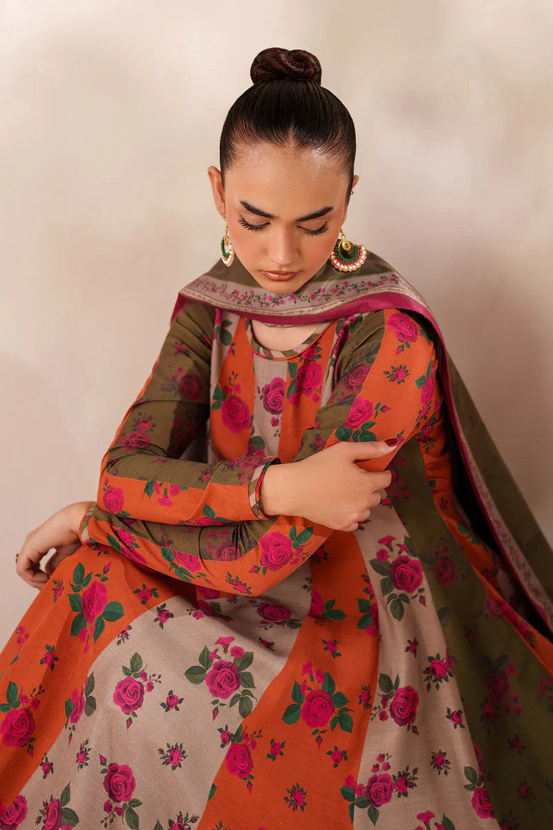 Baroque - Winter 3PC Frock Style Karandi Digital Print Dress - KP3395