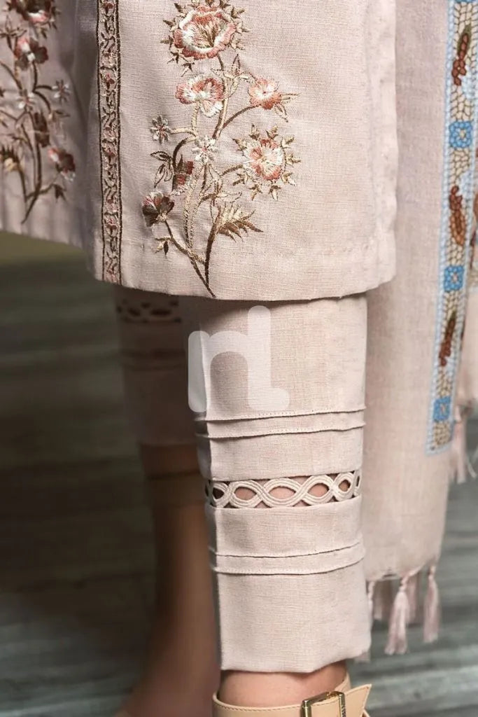 WINTER 3PC Dhannak Embroidered suit with Printed Shawll-KP589