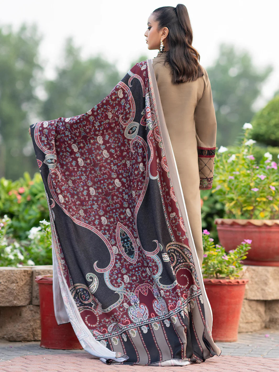 Bin Ilyas - Winter  3PC Dhannak Embroidered suit with Printed Shawll