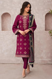 KP619-WINTER 3PC Dhannak Embroidered suit with Printed Shawll