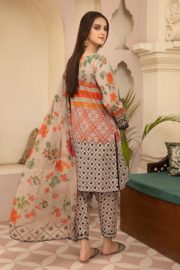 KP700-3PC Lawn Digital Printed Shirt With  & Digital Printed Bamber Chiffon  Dupatta