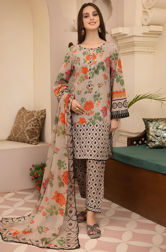 KP700-3PC Lawn Digital Printed Shirt With  & Digital Printed Bamber Chiffon  Dupatta