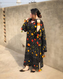 Black chunri  - Summer 3PC Lawn Digital Print Dress - KP1223