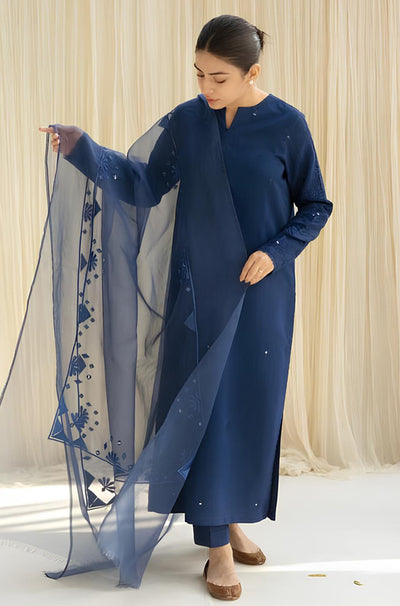 Dyot - 3PC Lawn Embroidered Shirt With Organza Embroidered Dupatta - KP719