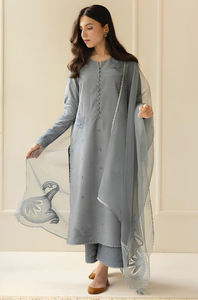 Dyot - SUMMER 3PC Lawn Embroidered Shirt With Organza Embroidered Dupatta - KP730