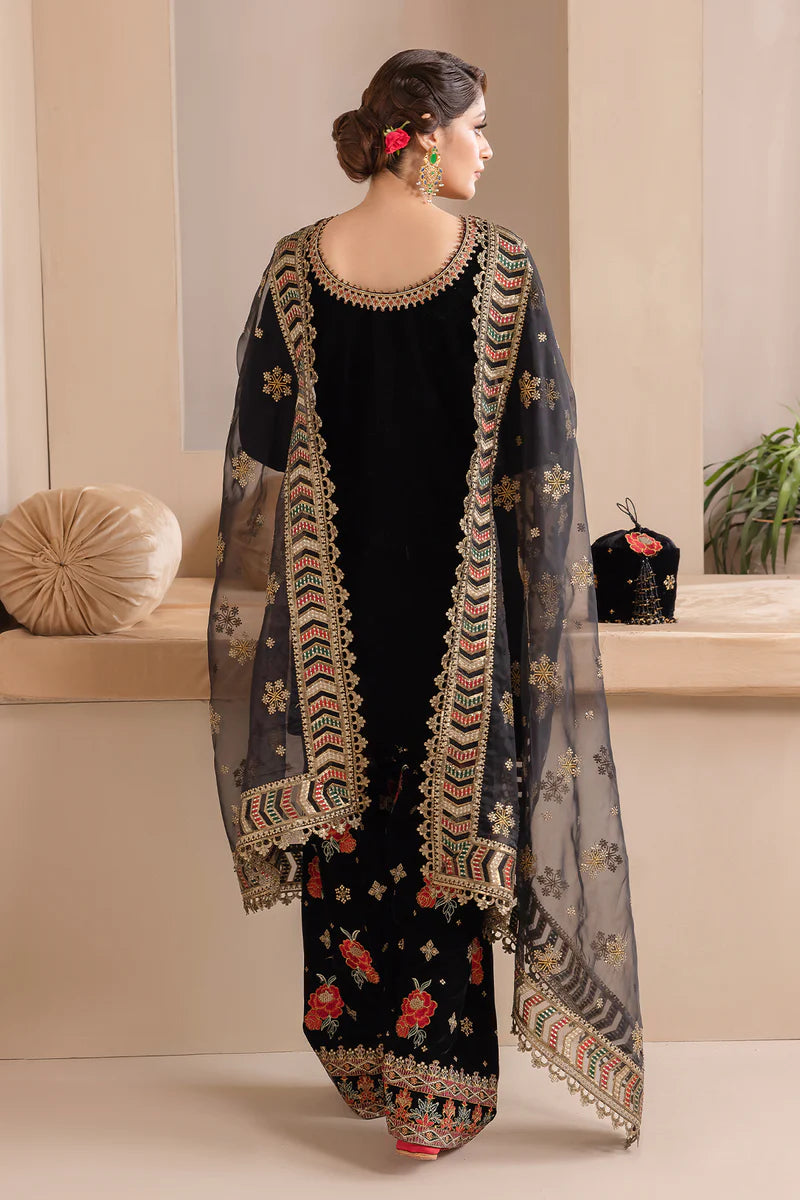 KP577-Embroidered Velvet Dress With Organza embroidered Dopata