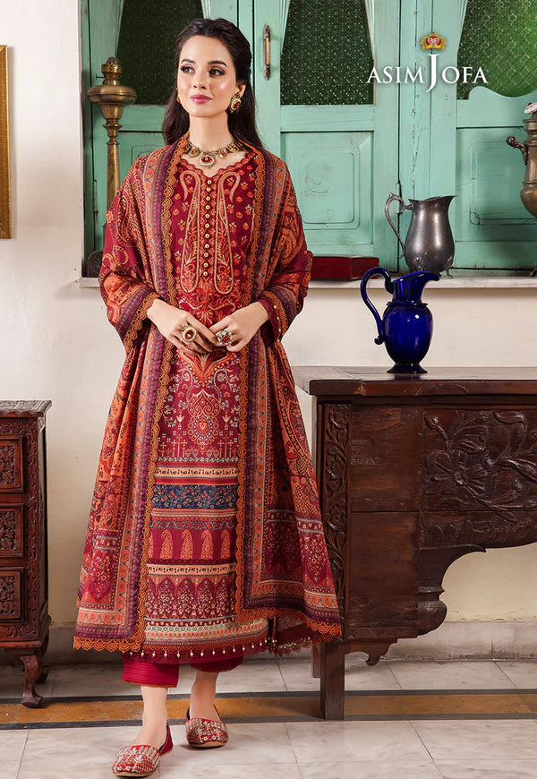 Asim Jofa - Winter 3PC Karandi Digital Print Dress - KP33407