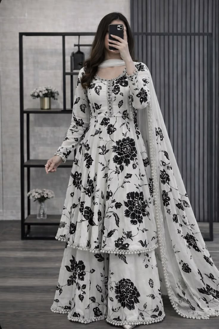 Kashaf - 3 piece kataan silk frock style Printed suit -KP1220