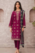 KP619-WINTER 3PC Dhannak Embroidered suit with Printed Shawll