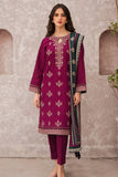 KP619-WINTER 3PC Dhannak Embroidered suit with Printed Shawll