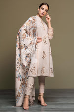WINTER 3PC Dhannak Embroidered suit with Printed Shawll-KP589
