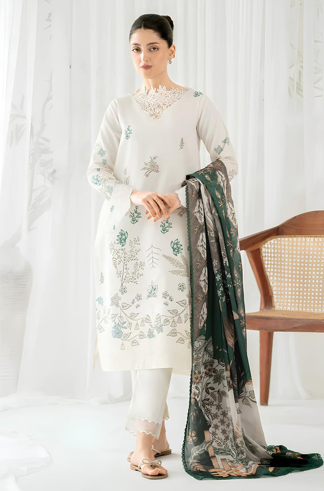 KP748-Sapphire - 3PC Lawn Heavy Embroidered Shirt With Organza Printed Dupatta